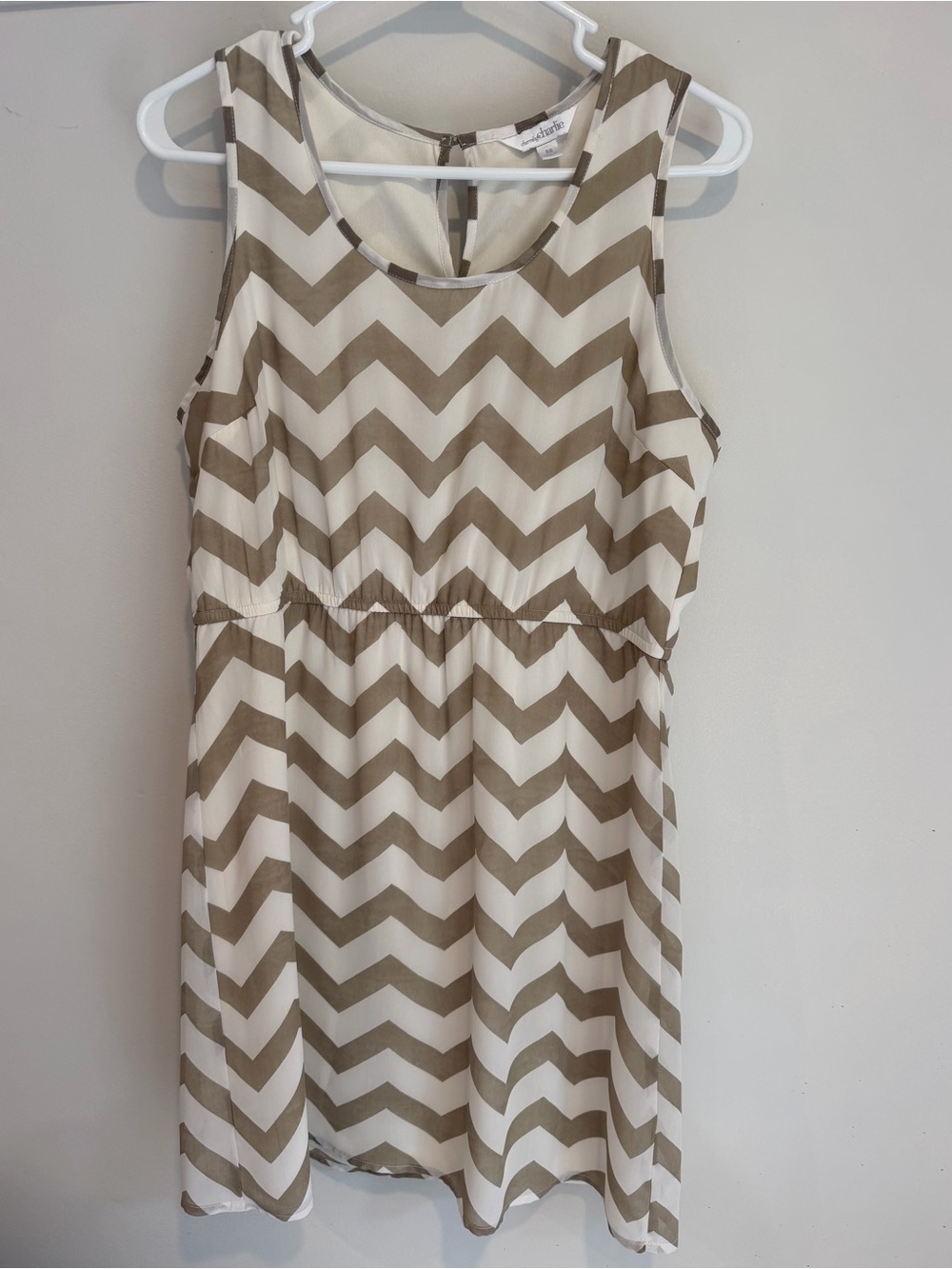 Charming Charlie Cream and Tan Chevron Mini Dress